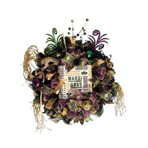 Mardi Gras Wreath for Front Door or Mantle. Mardi Gras Decor